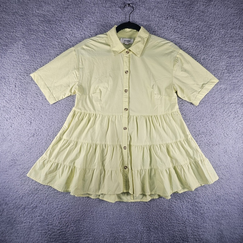 Porridge Anthropologie Top Womens XS Yellow Button Tiered Blouse Boho Peasant